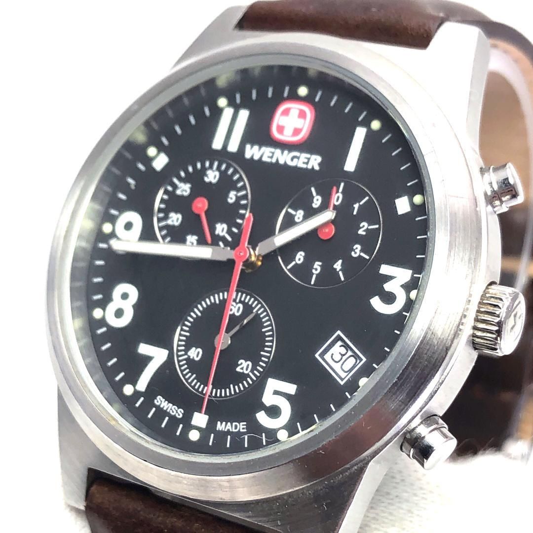 【美品・電池交換済】WENGER ウェンガー／フィールドクロノグラフ 7295X/XL／クォーツ／特徴／ステンレス／ブラック・シルバー・ブラウン