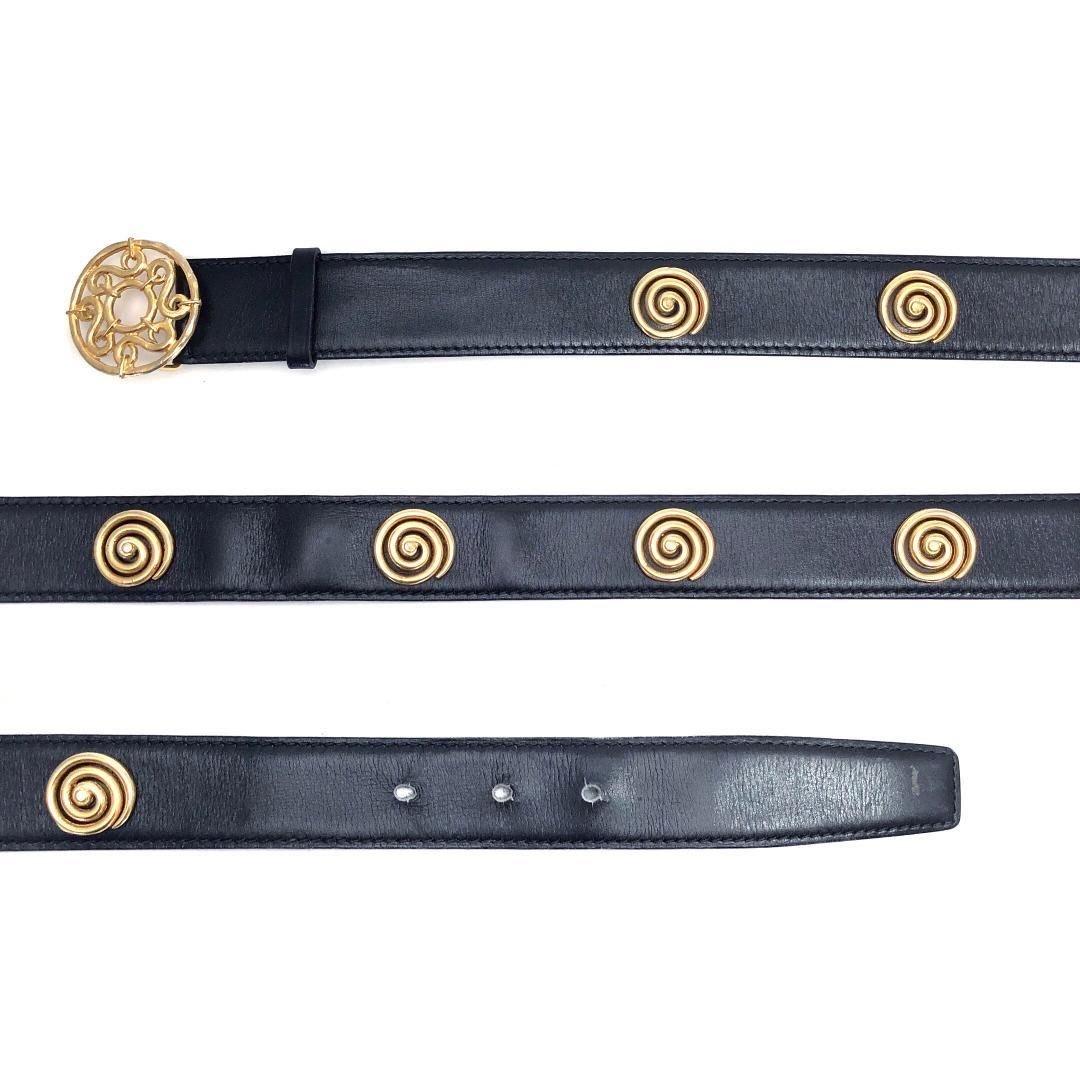 【ヴィンテージ・美品】CELINE セリーヌ／サークル GP バックル ベルト／レザー・GP／ブラック・ゴールド