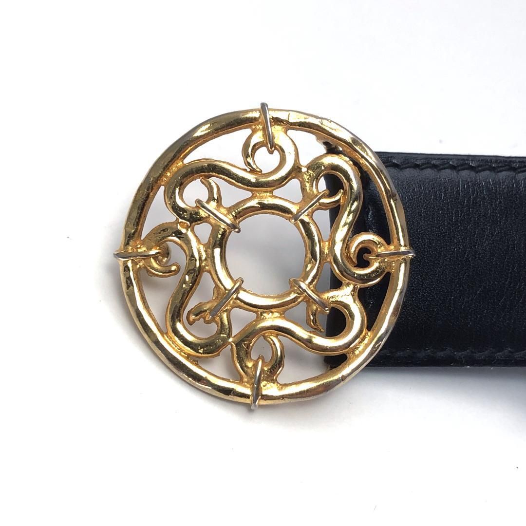 【ヴィンテージ・美品】CELINE セリーヌ／サークル GP バックル ベルト／レザー・GP／ブラック・ゴールド