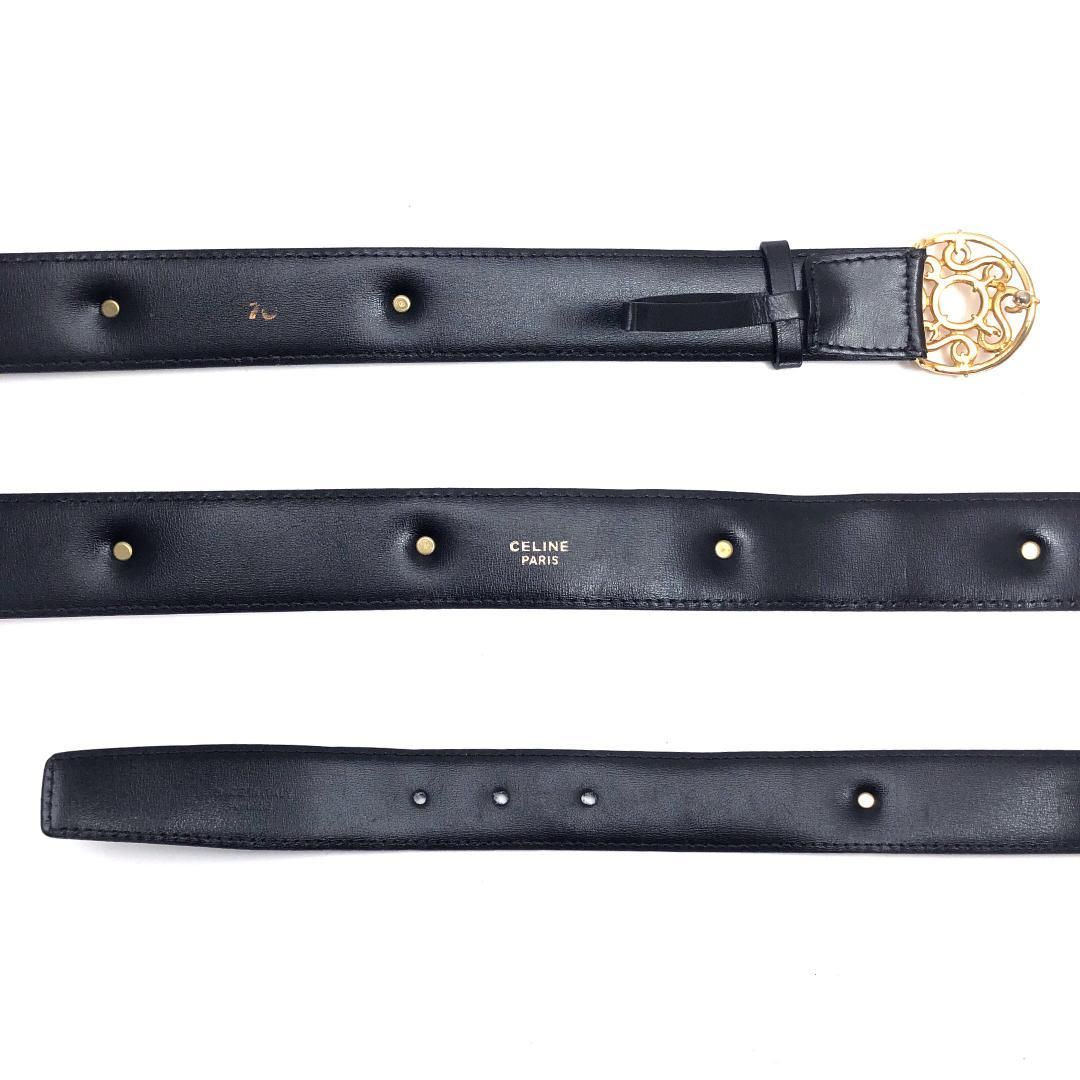 【ヴィンテージ・美品】CELINE セリーヌ／サークル GP バックル ベルト／レザー・GP／ブラック・ゴールド