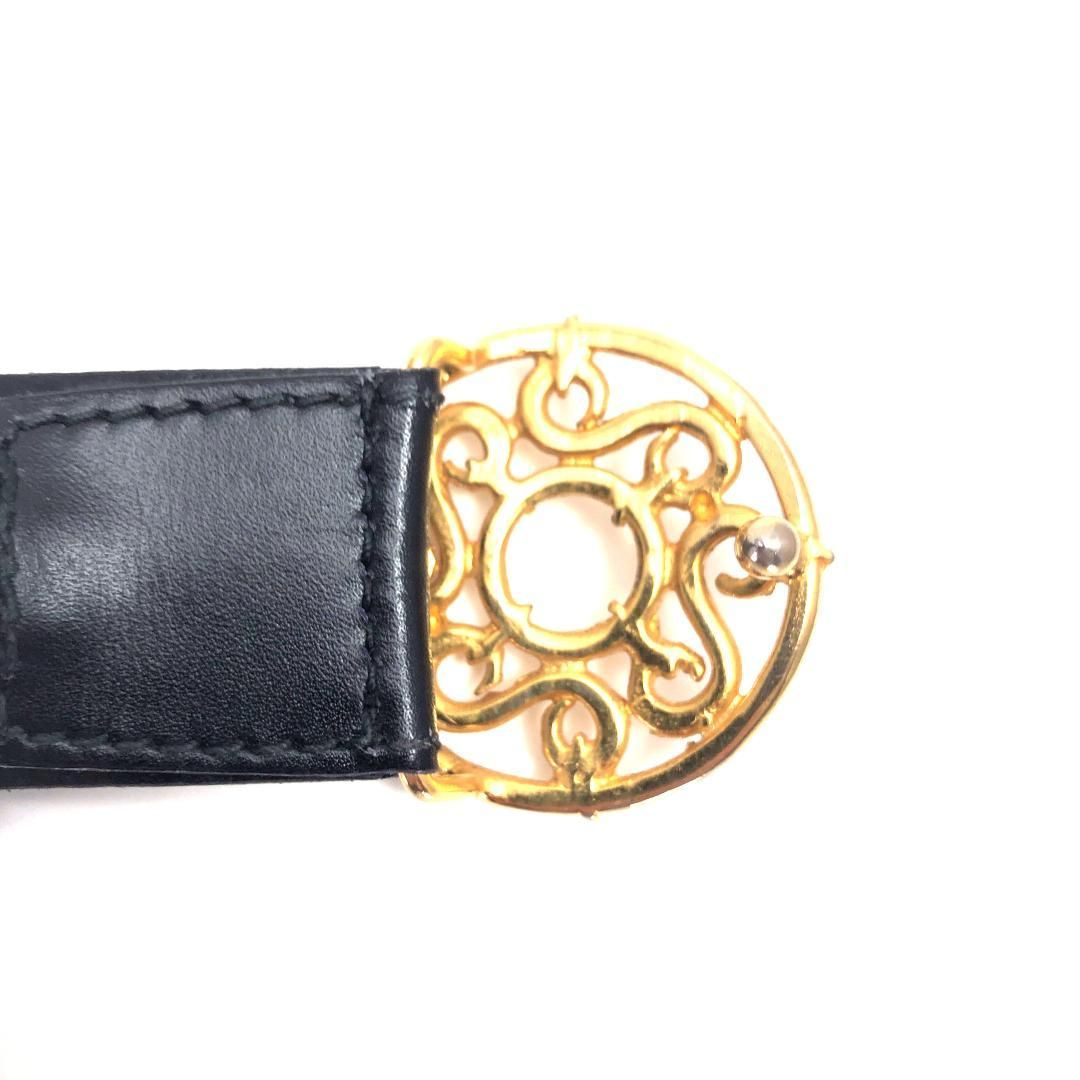 【ヴィンテージ・美品】CELINE セリーヌ／サークル GP バックル ベルト／レザー・GP／ブラック・ゴールド