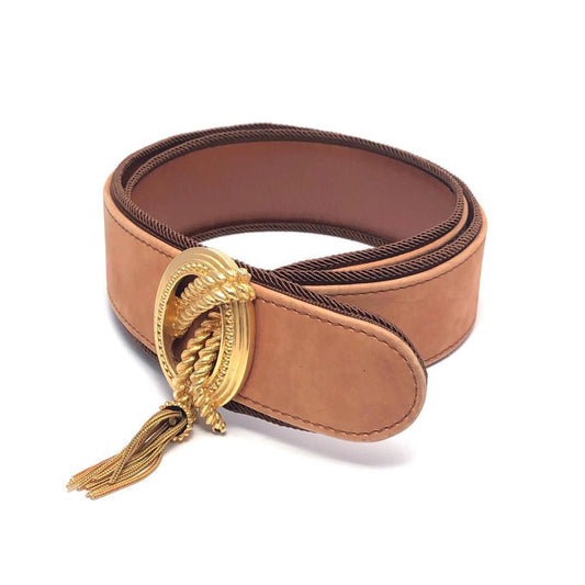 Christian Dior クリスチャンディオール／タッセル スエードレザー ワイドベルト／70／レザー・GP／ブラウン・ゴールド