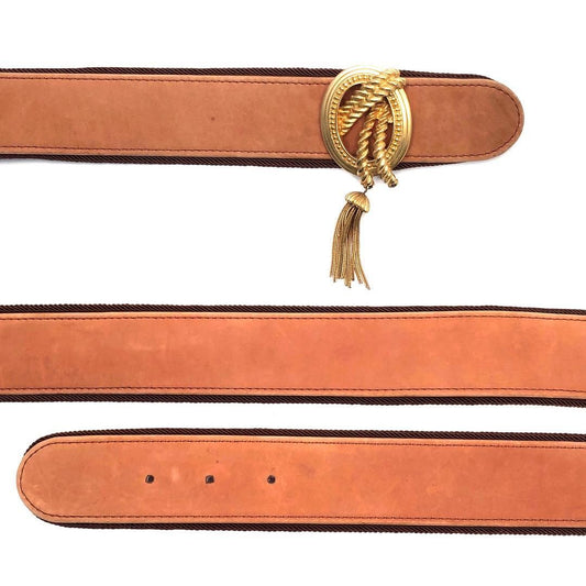 Christian Dior クリスチャンディオール／タッセル スエードレザー ワイドベルト／70／レザー・GP／ブラウン・ゴールド