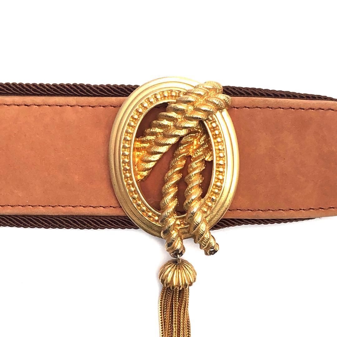 Christian Dior クリスチャンディオール／タッセル スエードレザー ワイドベルト／70／レザー・GP／ブラウン・ゴールド