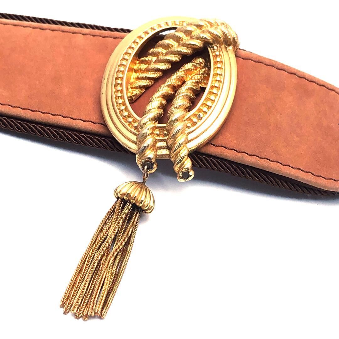 Christian Dior クリスチャンディオール／タッセル スエードレザー ワイドベルト／70／レザー・GP／ブラウン・ゴールド