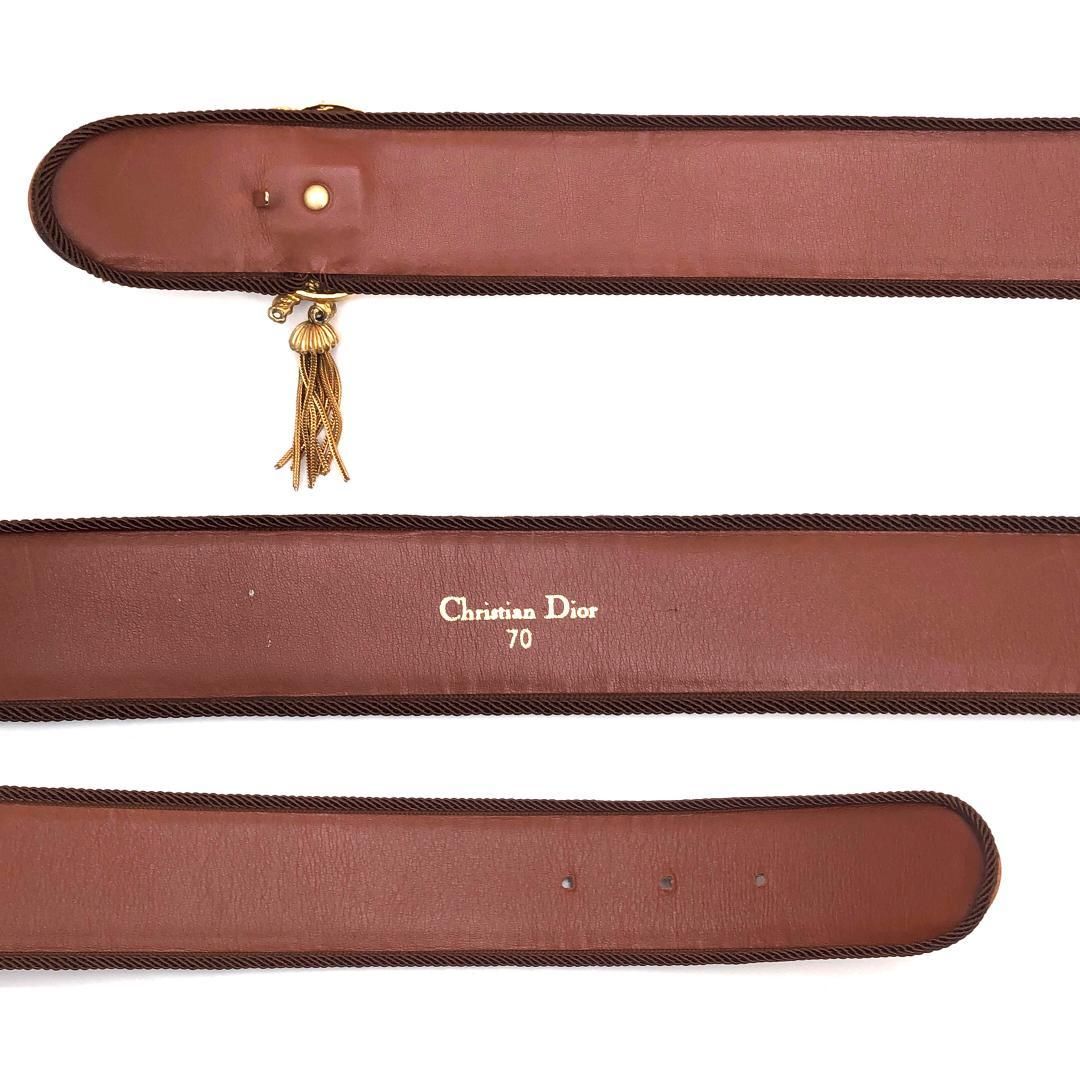 Christian Dior クリスチャンディオール／タッセル スエードレザー ワイドベルト／70／レザー・GP／ブラウン・ゴールド