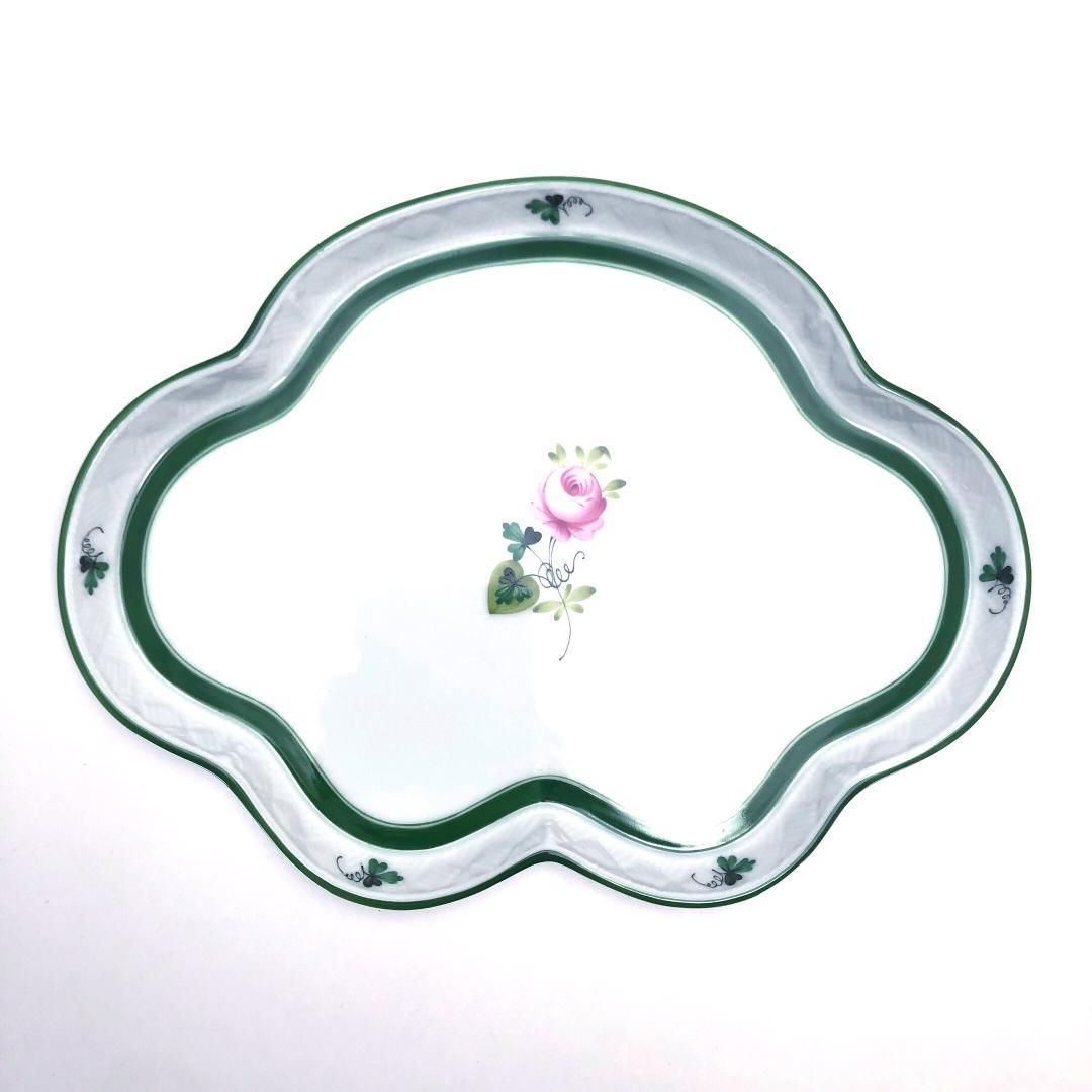 【美品】HEREND ヘレンド／ウィーンのバラ 変形ディッシュ ＆ オーバルプレート／陶器／花・フローラル／ホワイト・グリーン