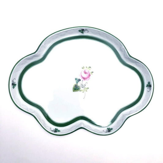 【美品】HEREND ヘレンド／ウィーンのバラ 変形ディッシュ ＆ オーバルプレート／陶器／花・フローラル／ホワイト・グリーン