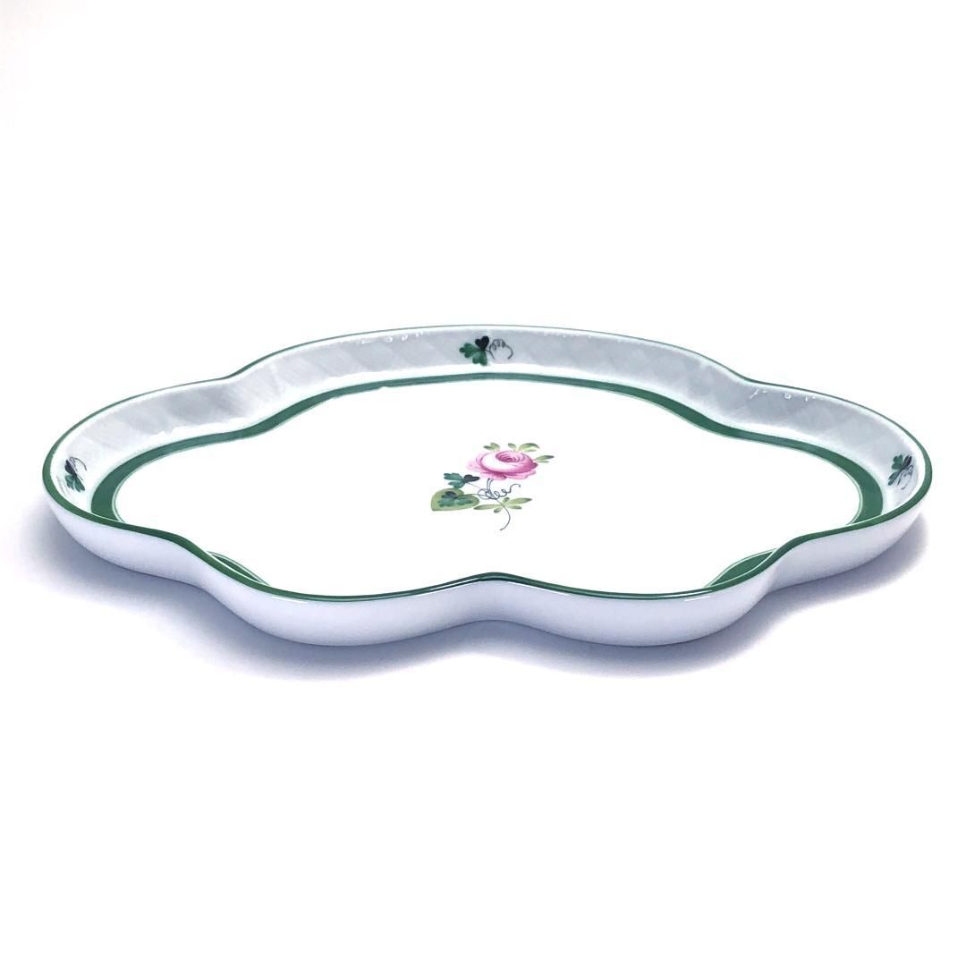 【美品】HEREND ヘレンド／ウィーンのバラ 変形ディッシュ ＆ オーバルプレート／陶器／花・フローラル／ホワイト・グリーン