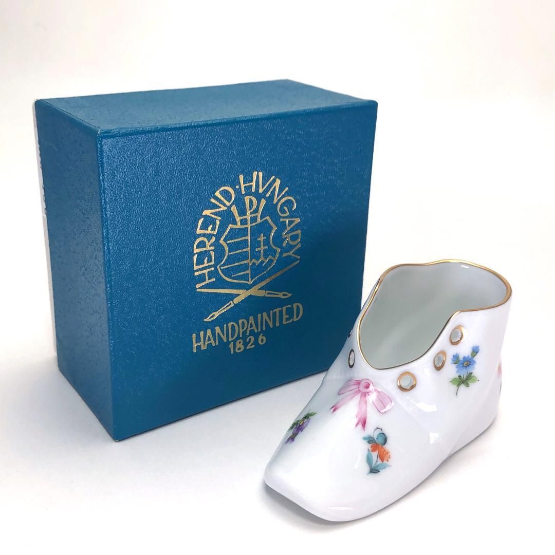 【美品・箱付き】HEREND ヘレンド／ミルフルール ベビーシューズ／ケース／花・フローラル／陶器／ホワイト