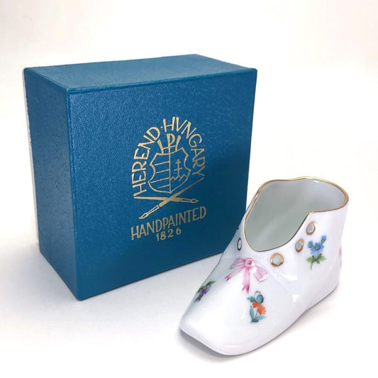 【美品・箱付き】HEREND ヘレンド／ミルフルール ベビーシューズ／ケース／花・フローラル／陶器／ホワイト