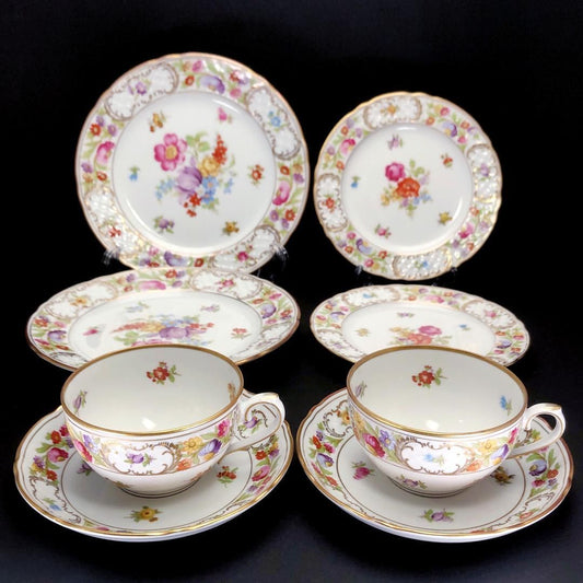 【美品】Schumann Bavaria シューマンババリア／ドレスデンフラワー カップ＆ソーサー　皿 大・小 2セット／陶器／マルチカラー