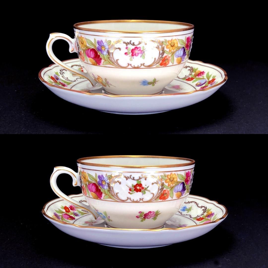 【美品】Schumann Bavaria シューマンババリア／ドレスデンフラワー カップ＆ソーサー　皿 大・小 2セット／陶器／マルチカラー