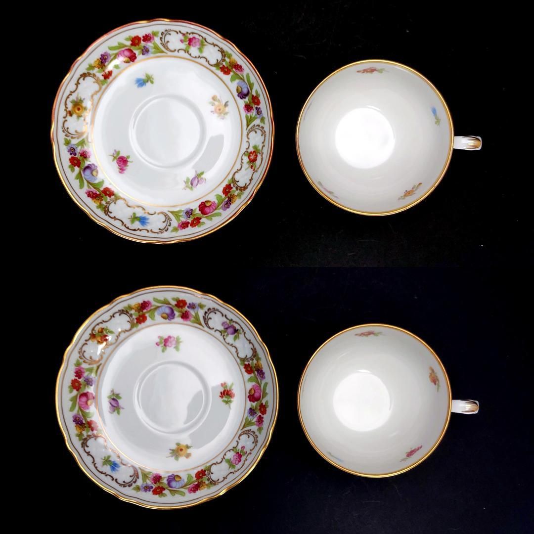 【美品】Schumann Bavaria シューマンババリア／ドレスデンフラワー カップ＆ソーサー　皿 大・小 2セット／陶器／マルチカラー