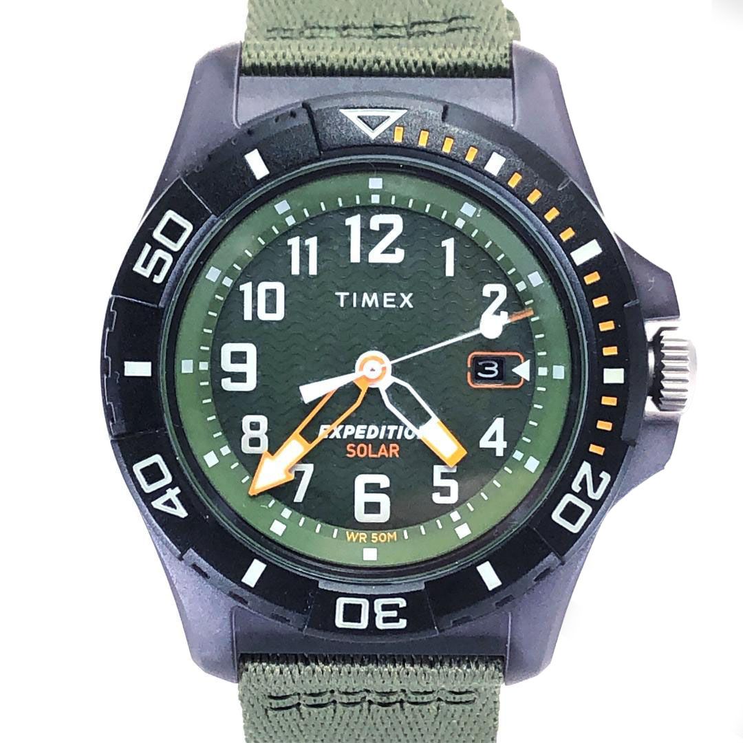 【美品】TIMEX タイメックス／EXPEDITION NORTH ミリタリー／ソーラークォーツ／メタル・キャンバス／ブラック・グリーン