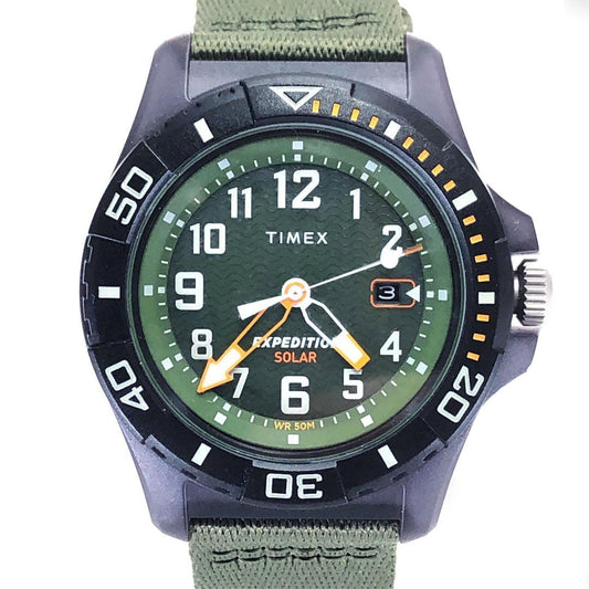 【美品】TIMEX タイメックス／EXPEDITION NORTH ミリタリー／ソーラークォーツ／メタル・キャンバス／ブラック・グリーン