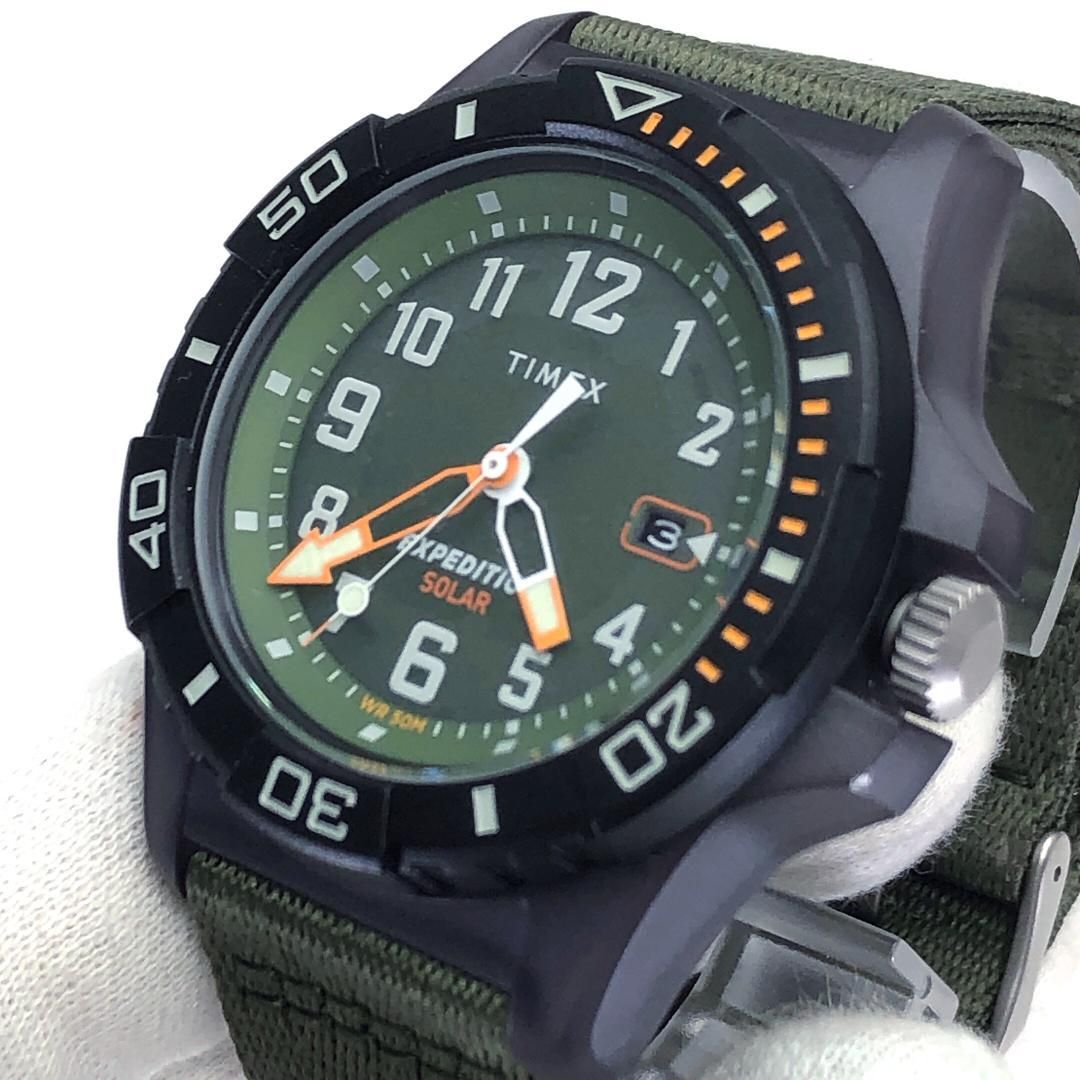 【美品】TIMEX タイメックス／EXPEDITION NORTH ミリタリー／ソーラークォーツ／メタル・キャンバス／ブラック・グリーン