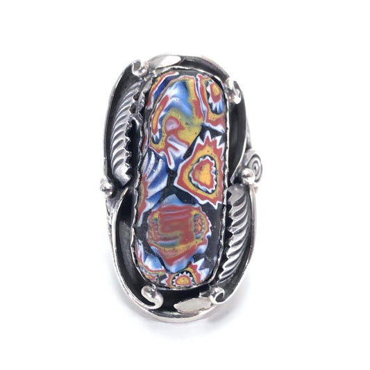 【美品】ナバホ族／ベネチアンガラス リング 指輪／SV925／18.5号／マルチカラー