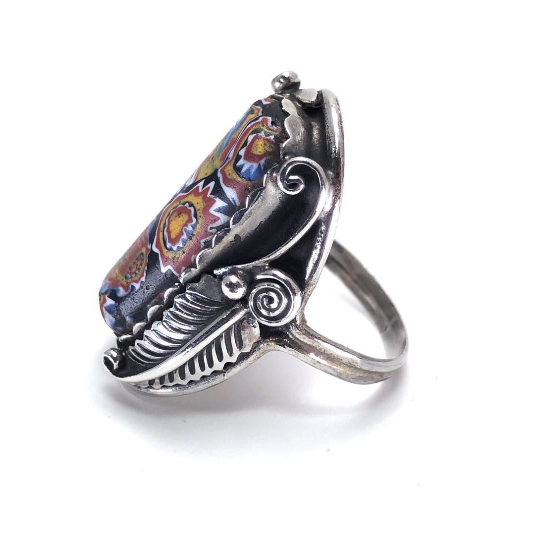 【美品】ナバホ族／ベネチアンガラス リング 指輪／SV925／18.5号／マルチカラー