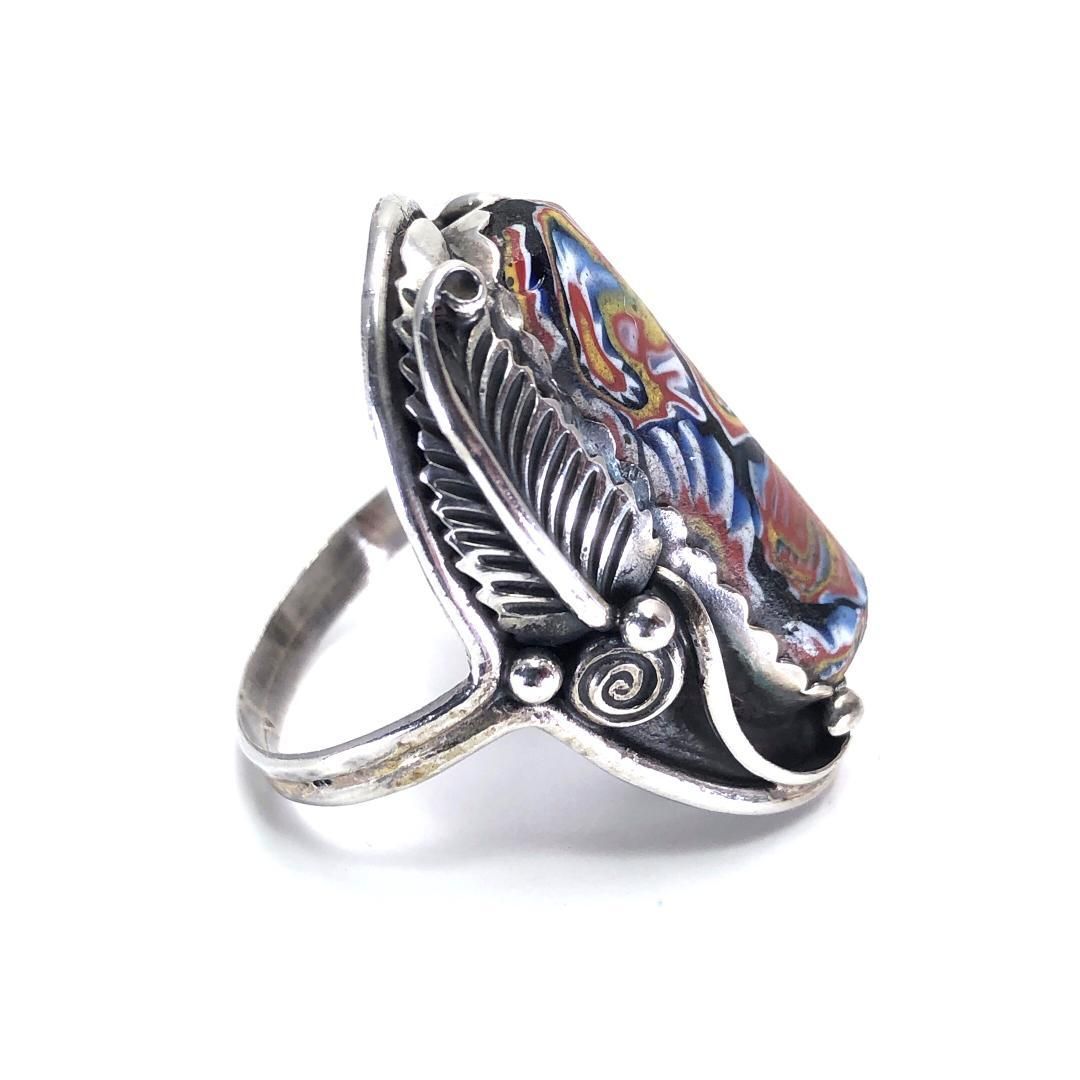 【美品】ナバホ族／ベネチアンガラス リング 指輪／SV925／18.5号／マルチカラー