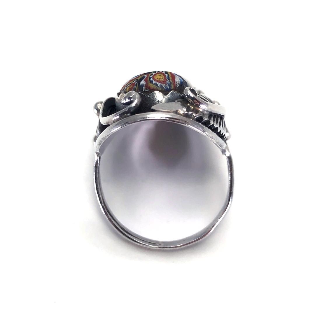 【美品】ナバホ族／ベネチアンガラス リング 指輪／SV925／18.5号／マルチカラー