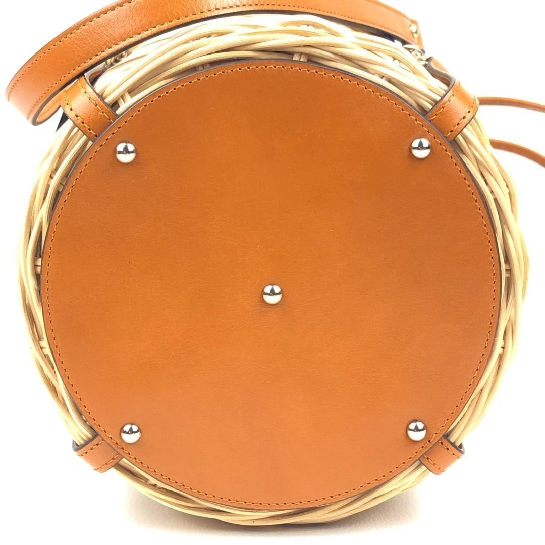 【美品・収納袋付】GUCCI グッチ／ウィッカー スモール バケツ ショルダーバッグ／524830ダブルG／レザー・かご・ファブリック／ベージュ・ライトブラウン