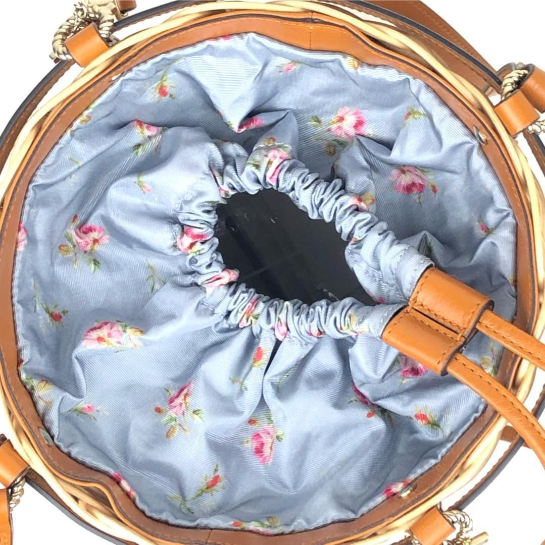 【美品・収納袋付】GUCCI グッチ／ウィッカー スモール バケツ ショルダーバッグ／524830ダブルG／レザー・かご・ファブリック／ベージュ・ライトブラウン