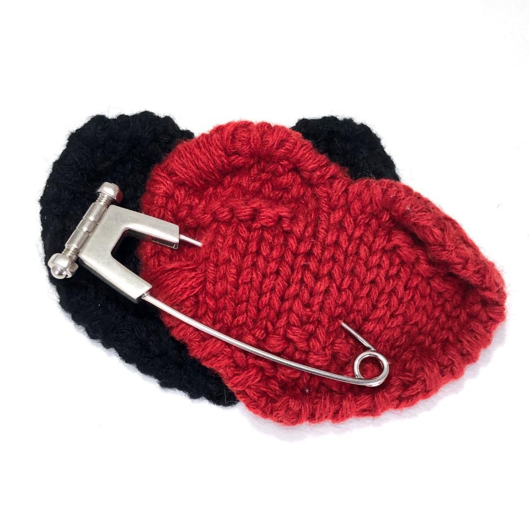 【美品】PRADA プラダ／ハートモチーフ ピンブローチ コサージュ／ウール・メタル／レッド ブラック