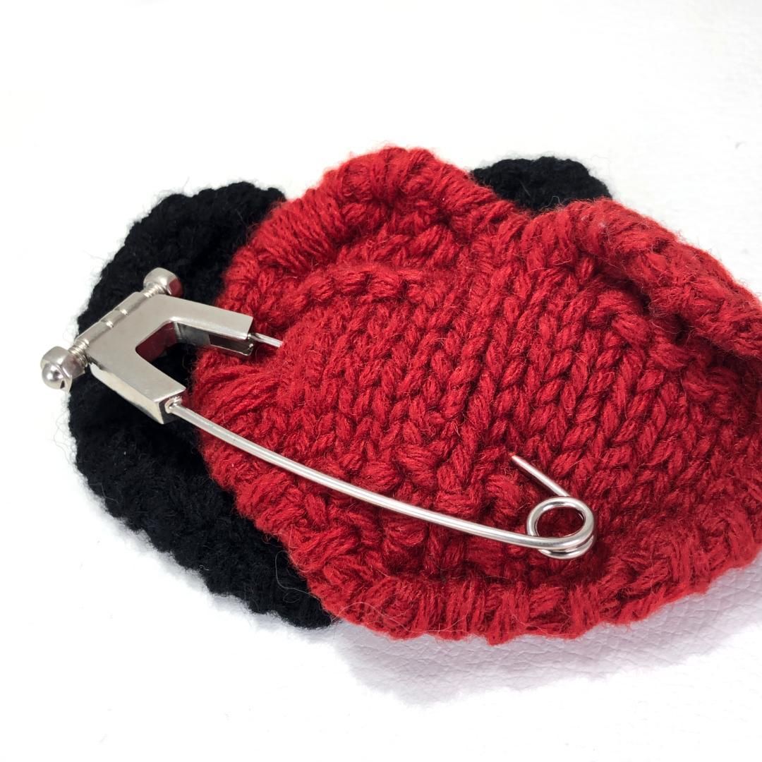 【美品】PRADA プラダ／ハートモチーフ ピンブローチ コサージュ／ウール・メタル／レッド ブラック