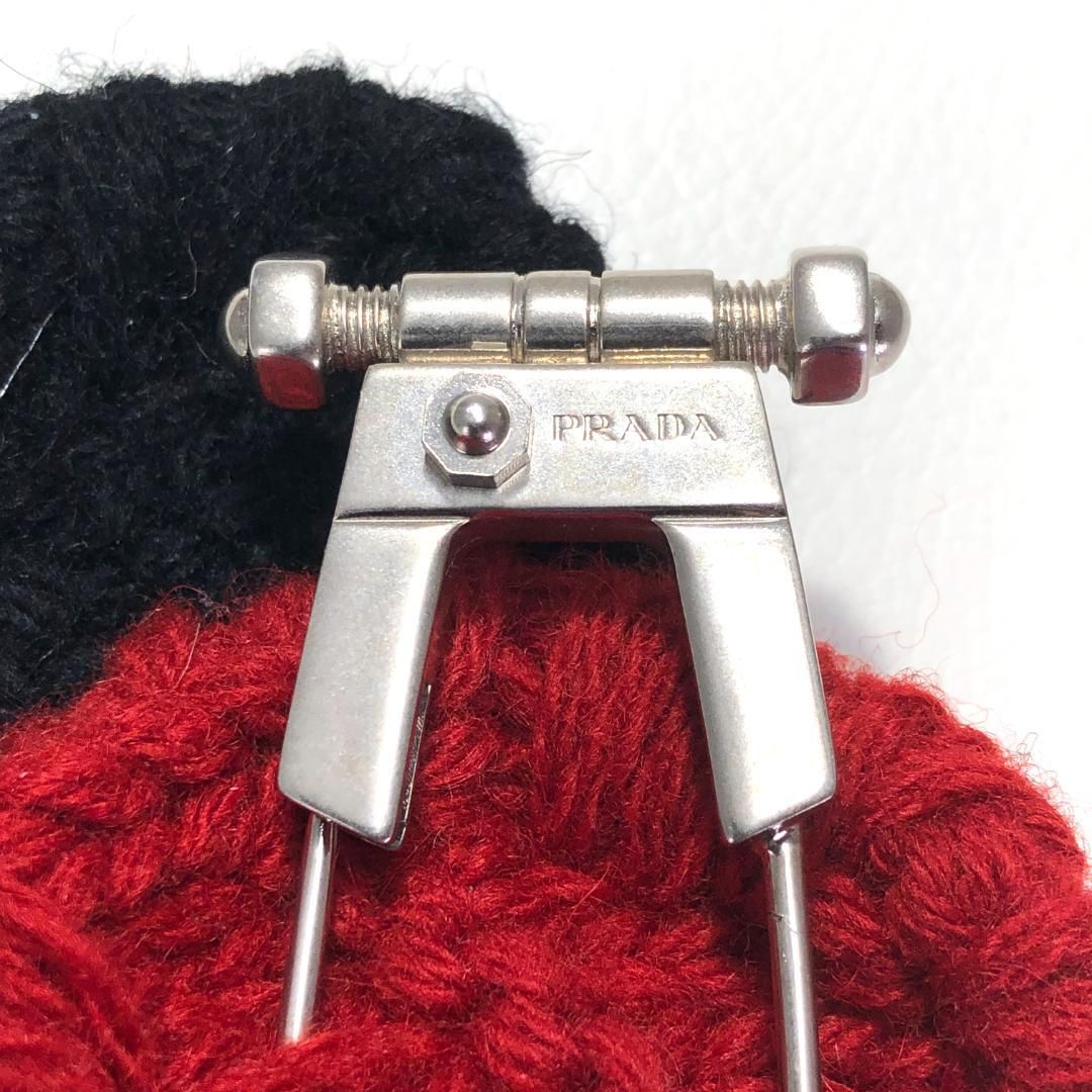 【美品】PRADA プラダ／ハートモチーフ ピンブローチ コサージュ／ウール・メタル／レッド ブラック