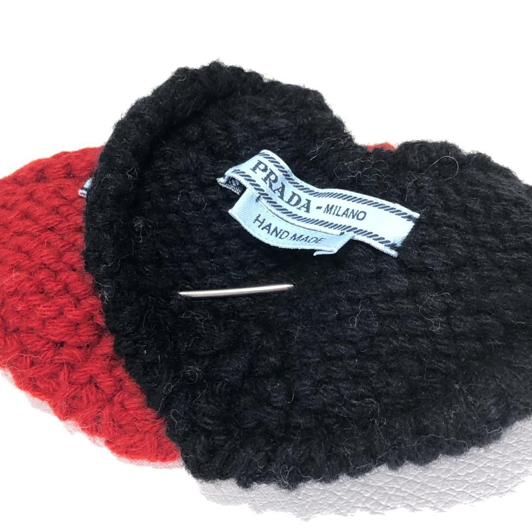 【美品】PRADA プラダ／ハートモチーフ ピンブローチ コサージュ／ウール・メタル／レッド ブラック