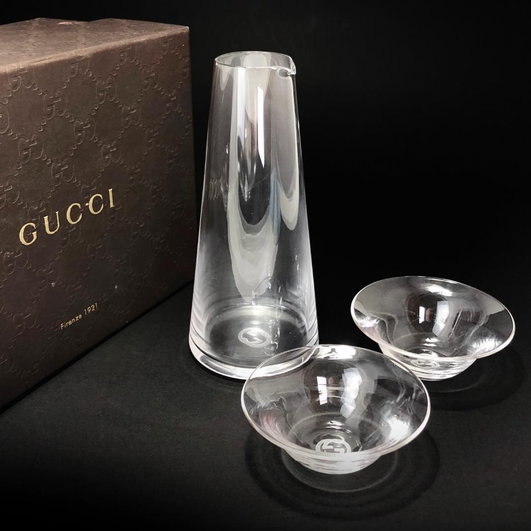 【希少・美品・箱付き】GUCCI グッチ スガハラ sghr コラボ／冷酒器 お猪口 徳利／クリスタルグラス／クリア