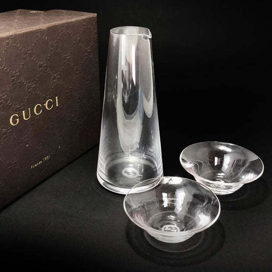 【希少・美品・箱付き】GUCCI グッチ スガハラ sghr コラボ／冷酒器 お猪口 徳利／クリスタルグラス／クリア
