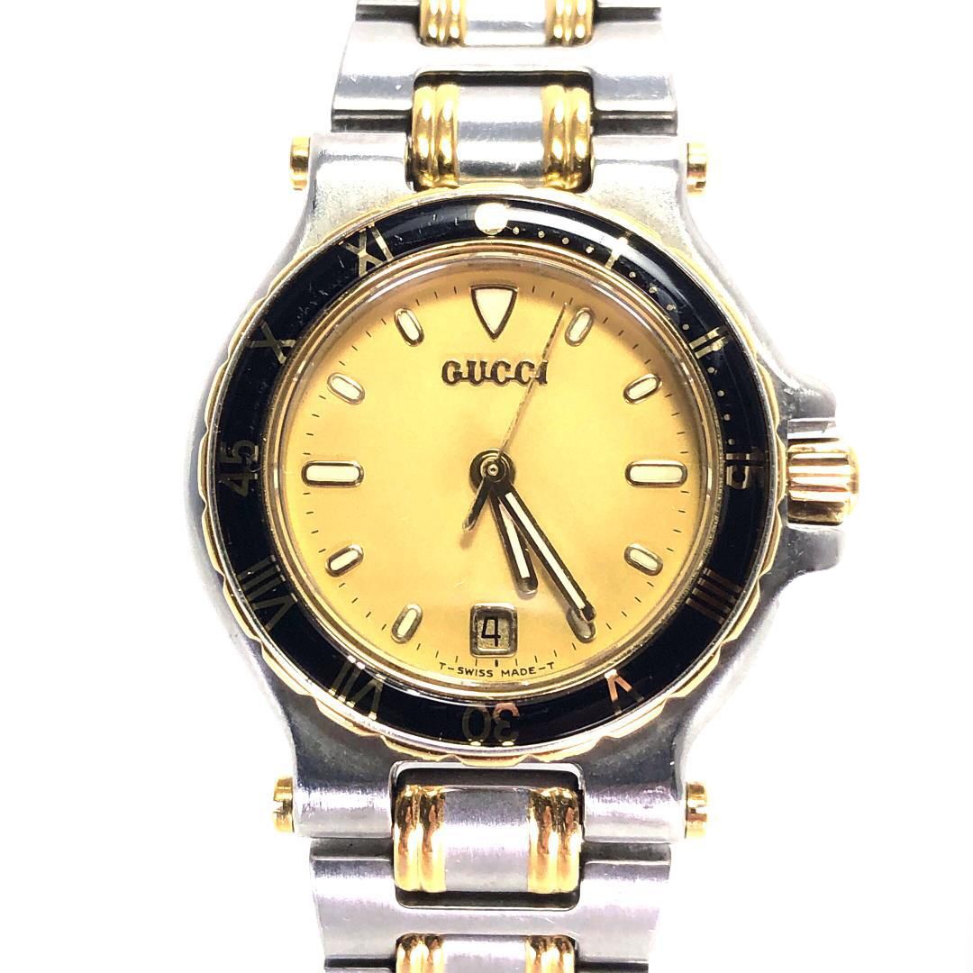 【美品・電池交換済み】GUCCI グッチ／レディース 腕時計 9700L デイト／クォーツ／ステンレス・GP／シルバー・ゴールド