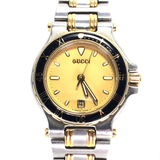 【美品・電池交換済み】GUCCI グッチ／レディース 腕時計 9700L デイト／クォーツ／ステンレス・GP／シルバー・ゴールド