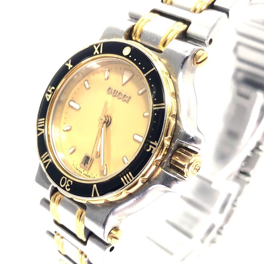 【美品・電池交換済み】GUCCI グッチ／レディース 腕時計 9700L デイト／クォーツ／ステンレス・GP／シルバー・ゴールド