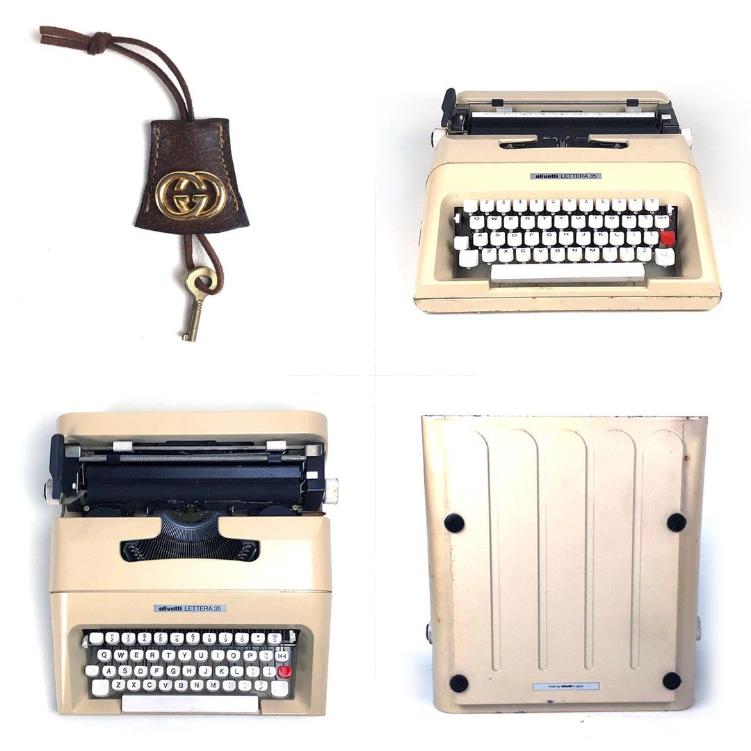【希少】GUCCI グッチ／Olivetti オリベッティ／タイプライター専用ケース ＆ タイプライター LETTERA 35 セット／ブラウン・クリーム