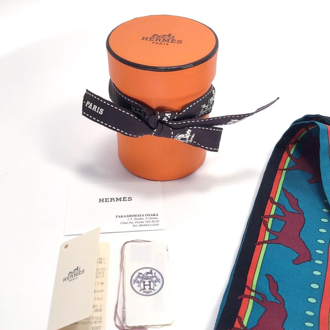 【美品・箱付き】HERMES エルメス／セカンス シルク ツイリー／シルク／ブルー