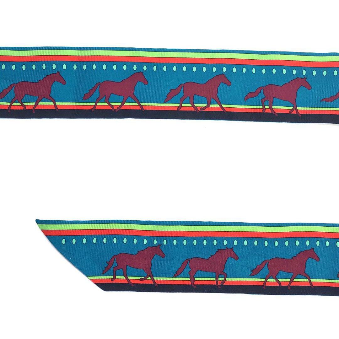 【美品・箱付き】HERMES エルメス／セカンス シルク ツイリー／シルク／ブルー