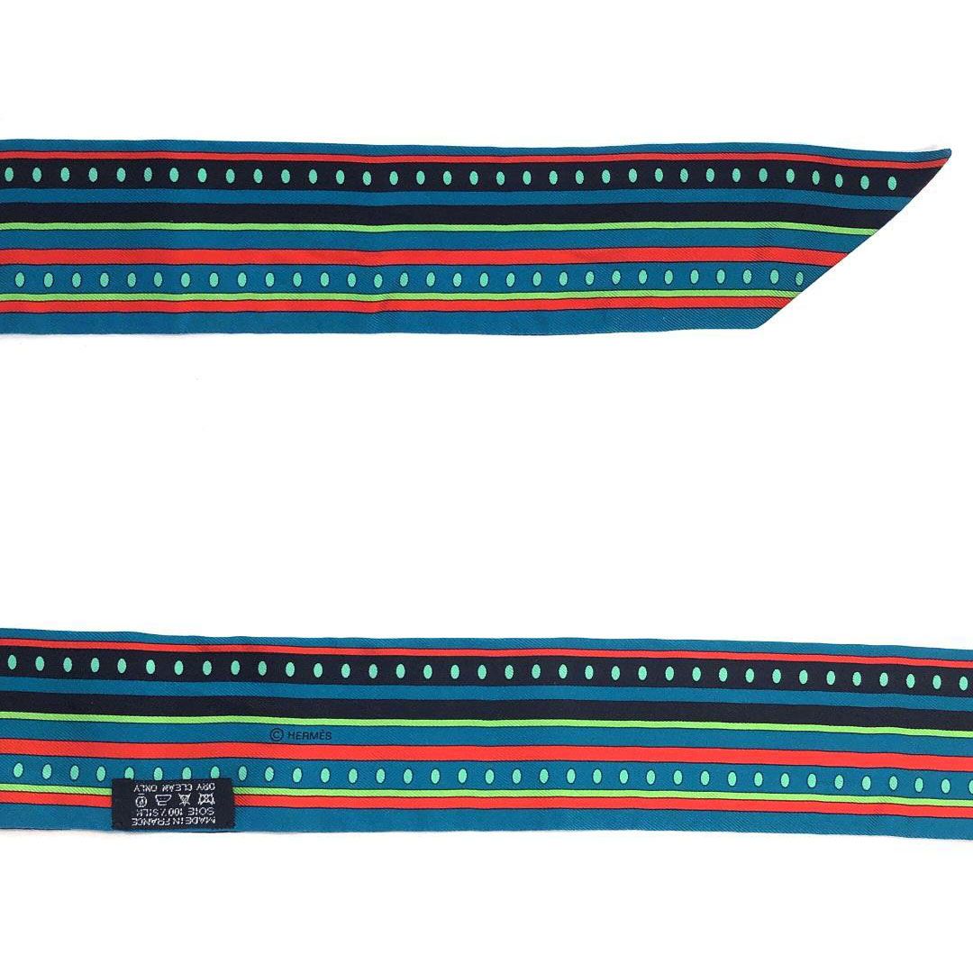 【美品・箱付き】HERMES エルメス／セカンス シルク ツイリー／シルク／ブルー