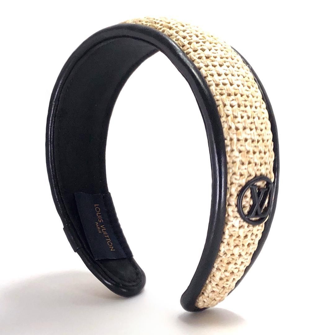 【美品】LOUIS VUITTON ルイヴィトン／ヘッドバンド ラフィア M77534／ラフィア・ラムレザー・シルク／NOIR(ノワール)
