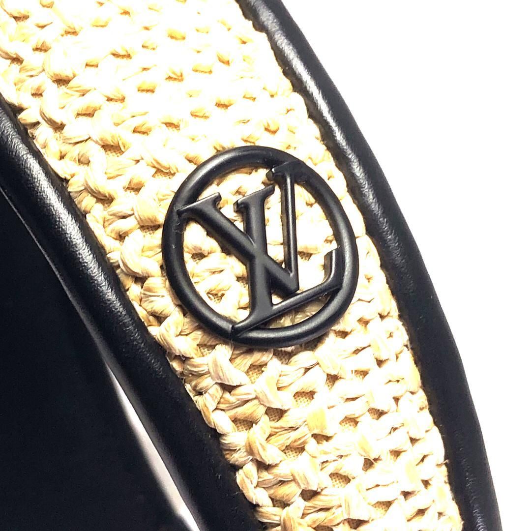 【美品】LOUIS VUITTON ルイヴィトン／ヘッドバンド ラフィア M77534／ラフィア・ラムレザー・シルク／NOIR(ノワール)