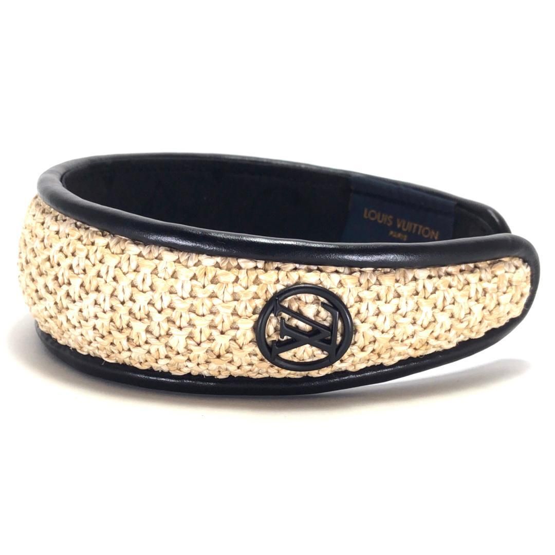 【美品】LOUIS VUITTON ルイヴィトン／ヘッドバンド ラフィア M77534／ラフィア・ラムレザー・シルク／NOIR(ノワール)