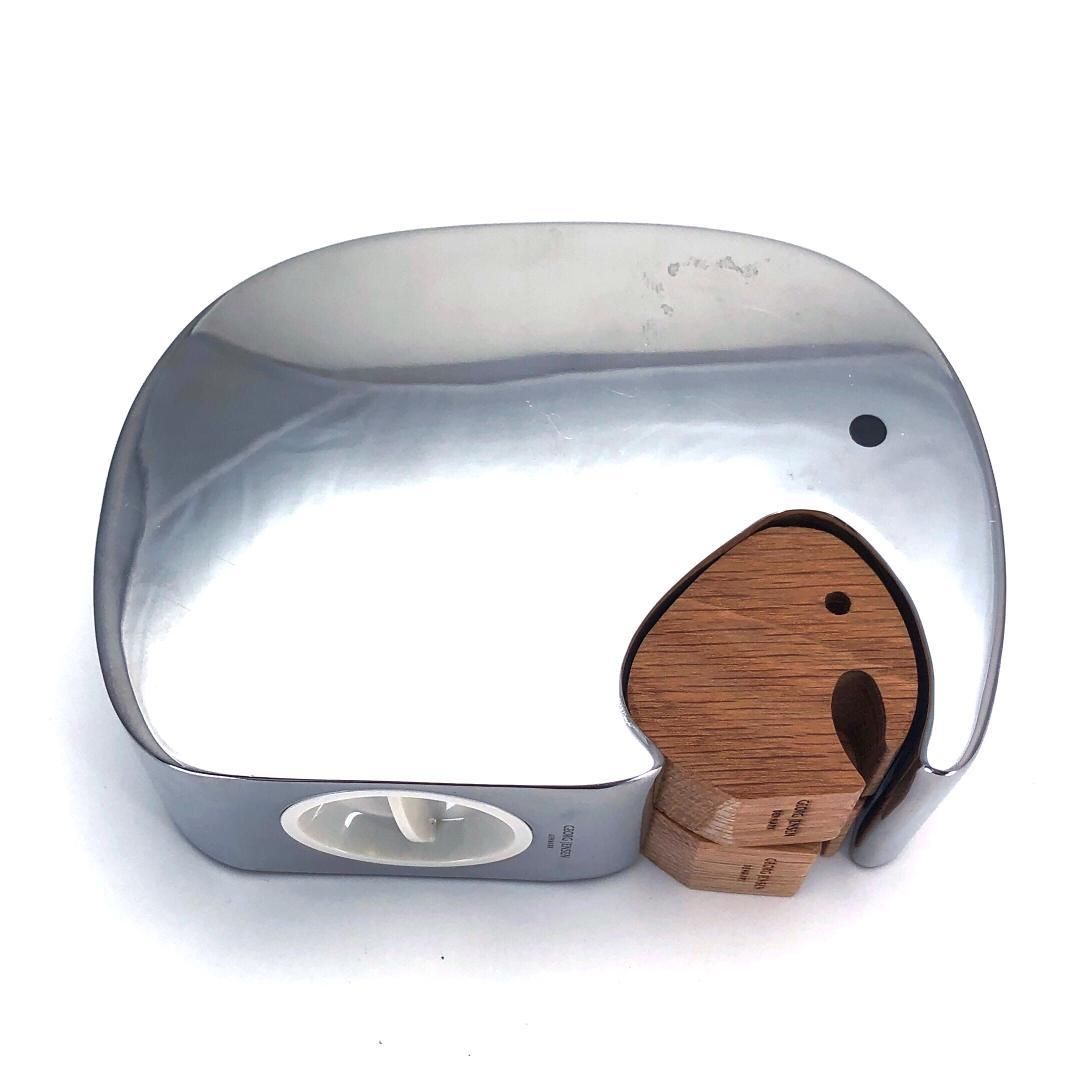 Georg Jensen ジョージジェンセン／エレファント 貯金箱 マニファント ウィズ ツインズ／ステンレス・木製／シルバー・ブラウン