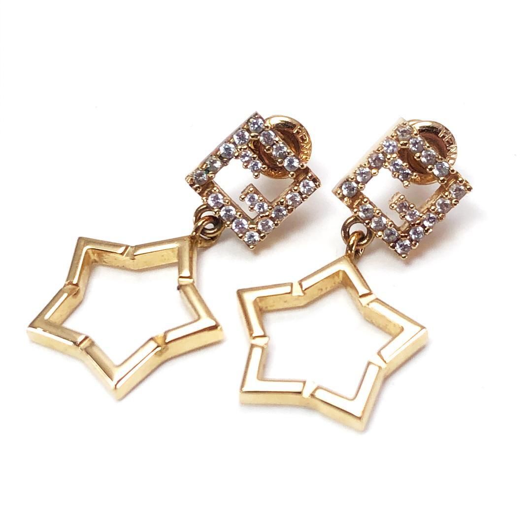 【美品】FENDI フェンディ／スターモチーフ ピアス 3523／FF スワロフスキー／GP／ゴールド