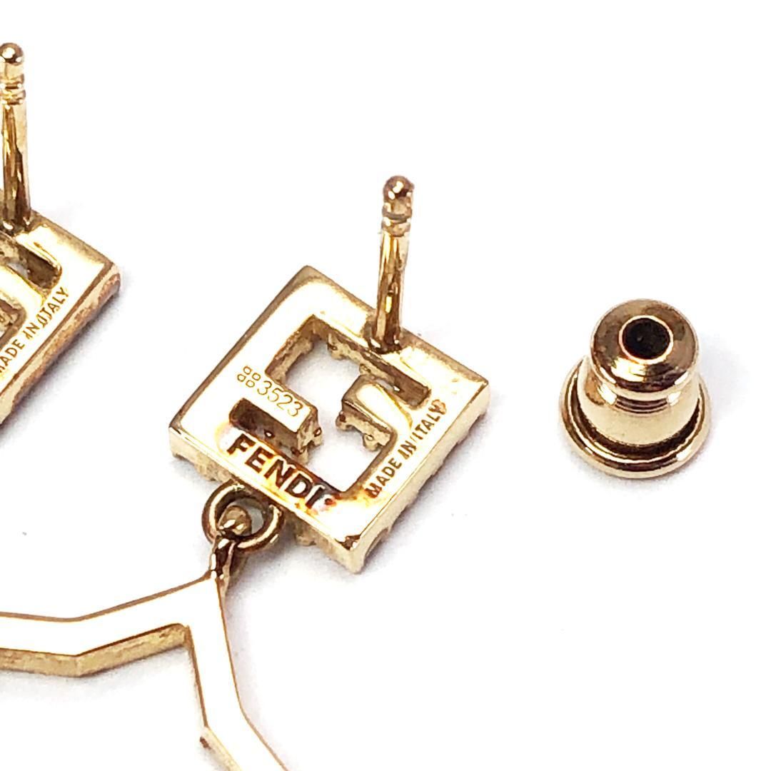 【美品】FENDI フェンディ／スターモチーフ ピアス 3523／FF スワロフスキー／GP／ゴールド