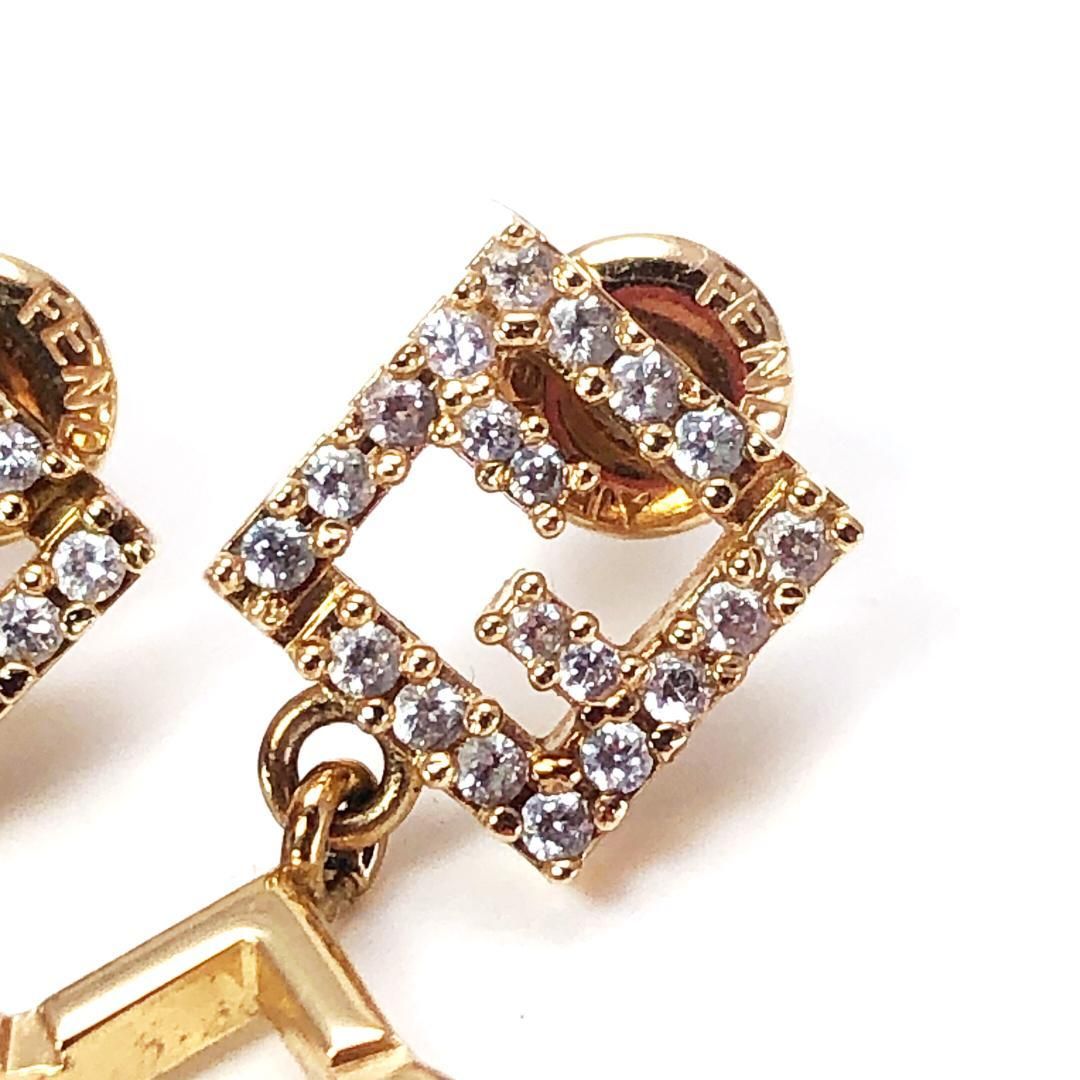 【美品】FENDI フェンディ／スターモチーフ ピアス 3523／FF スワロフスキー／GP／ゴールド