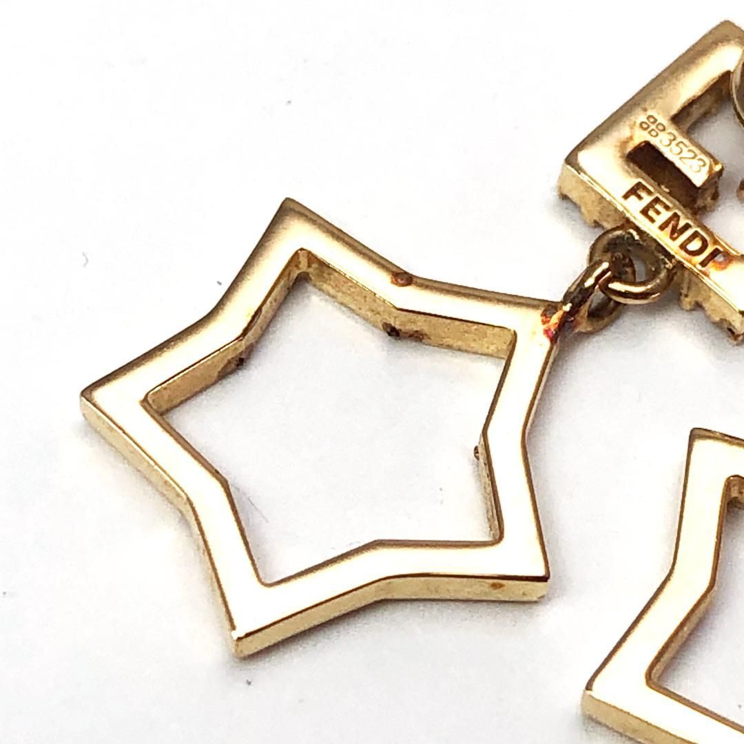 【美品】FENDI フェンディ／スターモチーフ ピアス 3523／FF スワロフスキー／GP／ゴールド
