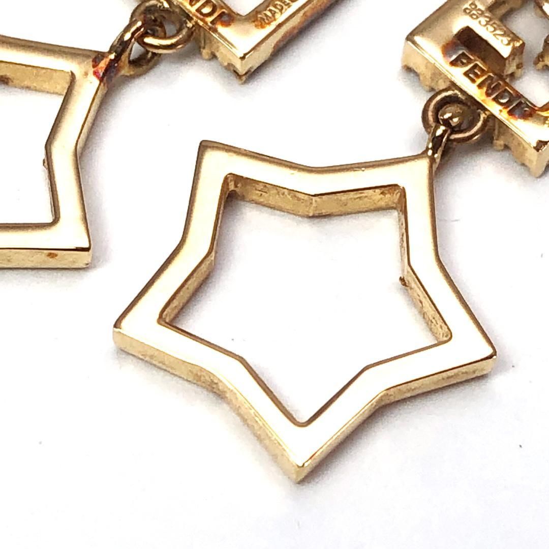 【美品】FENDI フェンディ／スターモチーフ ピアス 3523／FF スワロフスキー／GP／ゴールド