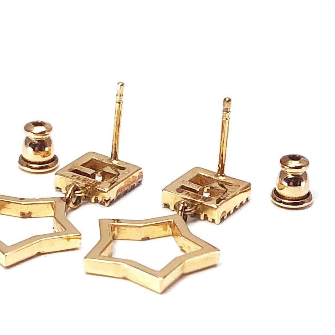 【美品】FENDI フェンディ／スターモチーフ ピアス 3523／FF スワロフスキー／GP／ゴールド